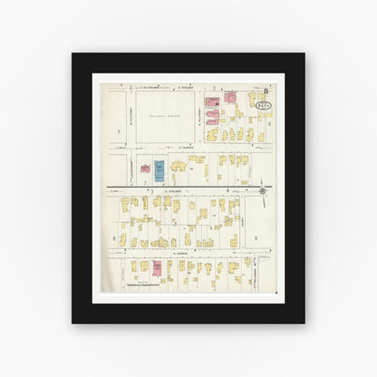 Old map wall art mockup — black gallery frame with white mat — Sanborn Fire Insurance Map from Bath, Steuben County, New York (1915), Sheet #0008