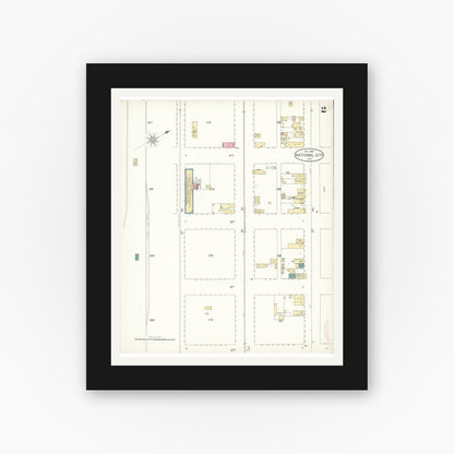 Old map wall art mockup — black gallery frame with white mat — Sanborn Fire Insurance Map from National City, San Diego County, California (1899), Sheet #0002