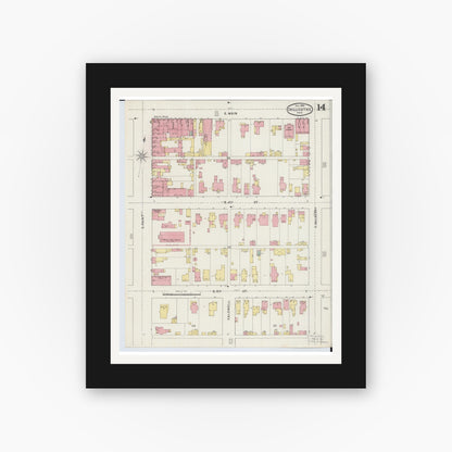 Old map wall art mockup — black gallery frame with white mat — Sanborn Fire Insurance Map from Chillicothe, Ross County, Ohio (1895), Sheet #0014