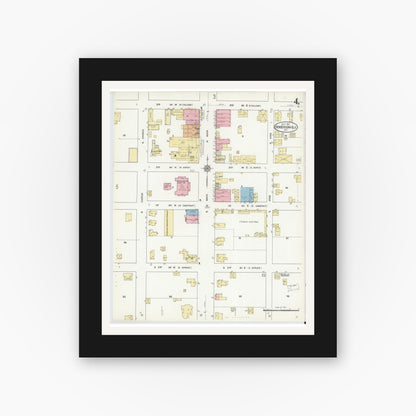 Old map wall art mockup — black gallery frame with white mat — Sanborn Fire Insurance Map from Hendersonville, Henderson County, North Carolina (1912), Sheet #0004
