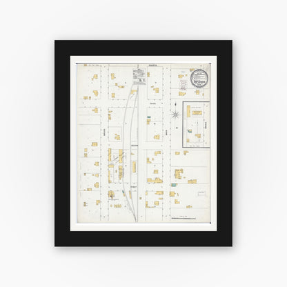 Old map wall art mockup — black gallery frame with white mat — Sanborn Fire Insurance Map from Troy Center, Walworth County, Wisconsin (1900), Sheet #0001