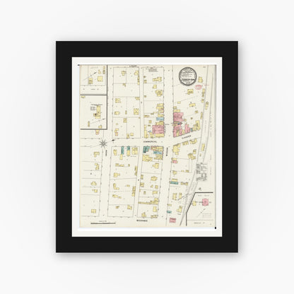 Old map wall art mockup — black gallery frame with white mat — Sanborn Fire Insurance Map from Strawberry Point, Clayton County, Iowa (1895), Sheet #0001