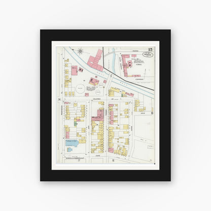Old map wall art mockup — black gallery frame with white mat — Sanborn Fire Insurance Map from Passaic, Passaic County, New Jersey (1899), Sheet #0015