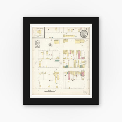 Old map wall art mockup — black gallery frame with white mat — Sanborn Fire Insurance Map from Lemoore, Kings County, California (1894) - Complete Map Set