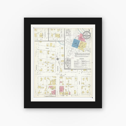 Old map wall art mockup — black gallery frame with white mat — Sanborn Fire Insurance Map from Prophetstown, Whiteside County, Illinois (1913) - Complete Map Set