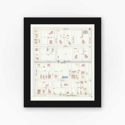 Old map wall art mockup — black gallery frame with white mat — Sanborn Fire Insurance Map from Laredo, Webb County, Texas (1905), Sheet #0003