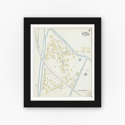Old map wall art mockup — black gallery frame with white mat — Sanborn Fire Insurance Map from Blackstone, Worcester County, Massachusetts (1893), Sheet #0006