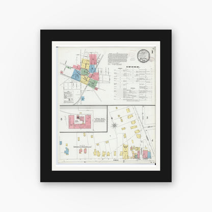 Old map wall art mockup — black gallery frame with white mat — Sanborn Fire Insurance Map from Bellevue, Huron And Sandusky County, Ohio (1899), Sheet #0001