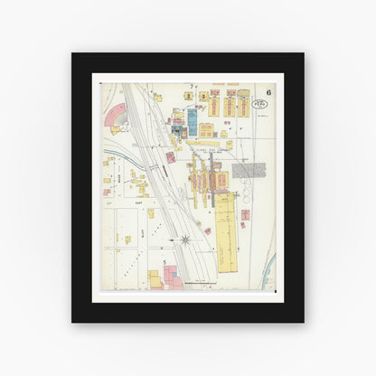 Old map wall art mockup — black gallery frame with white mat — Sanborn Fire Insurance Map from Peru, La Salle County, Illinois (1902), Sheet #0006