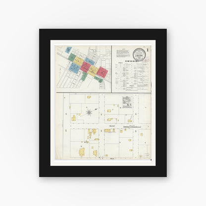 Old map wall art mockup — black gallery frame with white mat — Sanborn Fire Insurance Map from Live Oak, Suwanee County, Florida (1903), Sheet #0001
