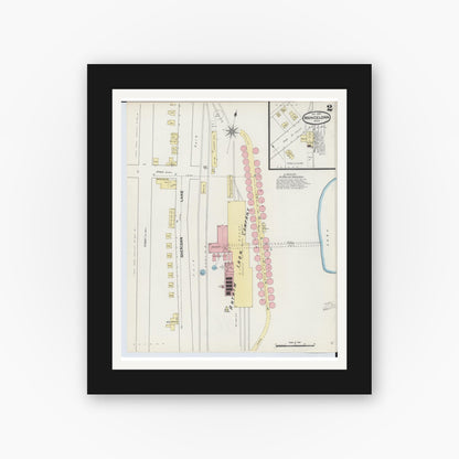 Old map wall art mockup — black gallery frame with white mat — Sanborn Fire Insurance Map from Mancelona, Antrim County, Michigan (1890), Sheet #0002