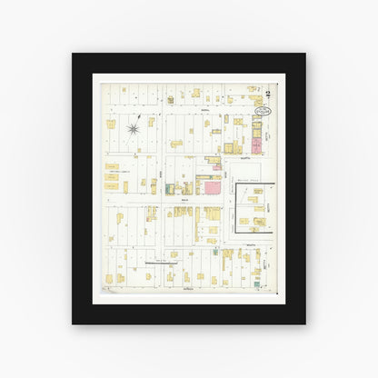 Old map wall art mockup — black gallery frame with white mat — Sanborn Fire Insurance Map from Uvalde, Uvalde County, Texas (1905), Sheet #0002