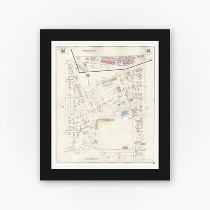 Old map wall art mockup — black gallery frame with white mat — Sanborn Fire Insurance Map from Michigan City, La Porte County, Indiana (1948), Sheet #0032
