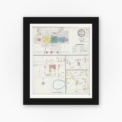 Old map wall art mockup — black gallery frame with white mat — Sanborn Fire Insurance Map from Mascoutah, Saint Clair County, Illinois (1894), Sheet #0001