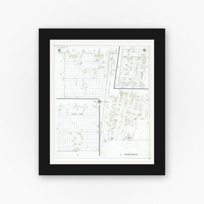 Old map wall art mockup — black gallery frame with white mat — Sanborn Fire Insurance Map from West Lafayette, Coshocton County, Ohio (1946), Sheet #0006