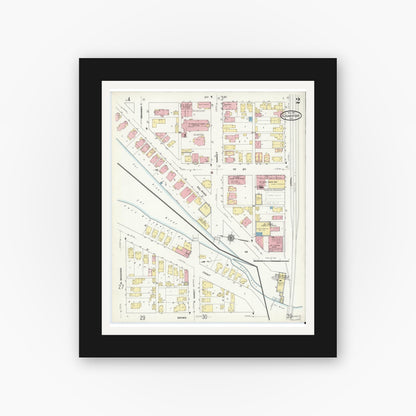 Old map wall art mockup — black gallery frame with white mat — Sanborn Fire Insurance Map from Logansport, Cass County, Indiana (1911), Sheet #0002