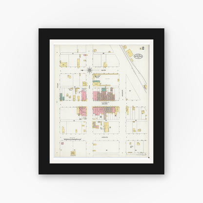 Old map wall art mockup — black gallery frame with white mat — Sanborn Fire Insurance Map from Midland, Midland County, Texas (1905), Sheet #0002