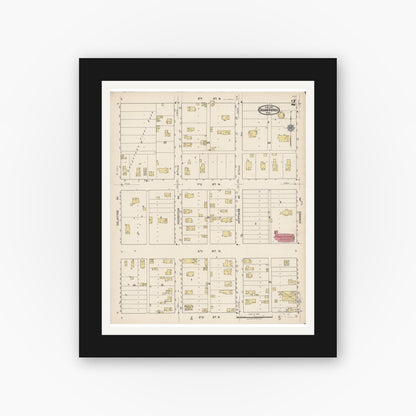Old map wall art mockup — black gallery frame with white mat — Sanborn Fire Insurance Map from Grand Rapids, Itasca County, Minnesota (1922), Sheet #0002