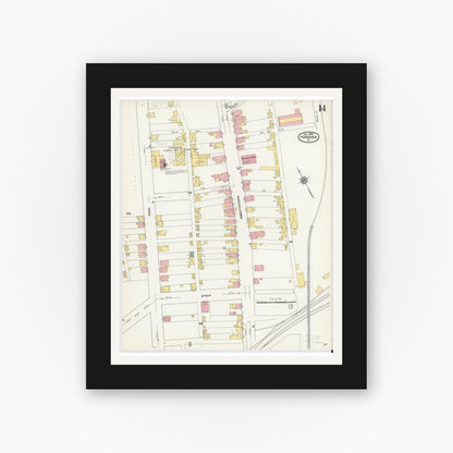 Old map wall art mockup — black gallery frame with white mat — Sanborn Fire Insurance Map from Hanover, York County, Pennsylvania (1909), Sheet #0014
