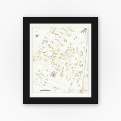 Old map wall art mockup — black gallery frame with white mat — Sanborn Fire Insurance Map from Melrose, Middlesex County, Massachusetts (1909), Sheet #0030