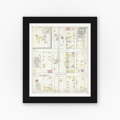 Old map wall art mockup — black gallery frame with white mat — Sanborn Fire Insurance Map from Buckley, Iroquois County, Illinois (1914), Sheet #0001