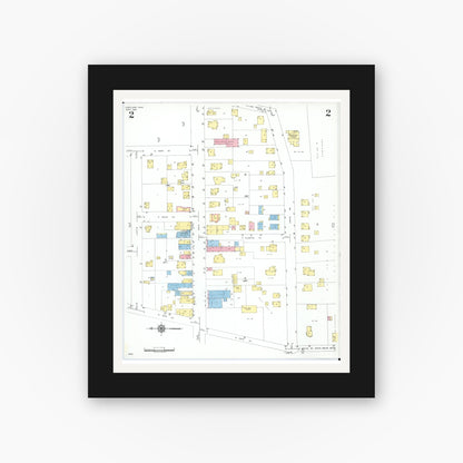 Old map wall art mockup — black gallery frame with white mat — Sanborn Fire Insurance Map from Cortland, Trumbull County, Ohio (1950), Sheet #0002