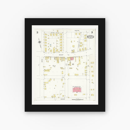 Old map wall art mockup — black gallery frame with white mat — Sanborn Fire Insurance Map from West Columbia, Brazoria County, Texas (1926), Sheet #0003