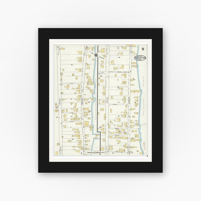 Old map wall art mockup — black gallery frame with white mat — Sanborn Fire Insurance Map from Provincetown, Barnstable County, Massachusetts (1919), Sheet #0009