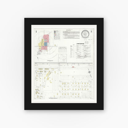 Old map wall art mockup — black gallery frame with white mat — Sanborn Fire Insurance Map from Taft, San Patricio County, Texas (1933) - Complete Map Set