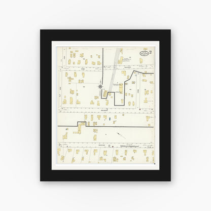 Old map wall art mockup — black gallery frame with white mat — Sanborn Fire Insurance Map from Delevan, Cattaraugus County, New York (1912), Sheet #0002