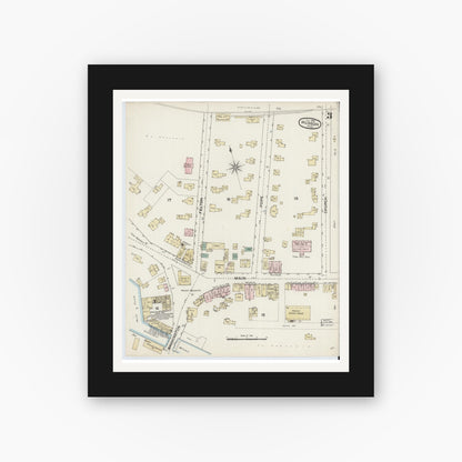 Old map wall art mockup — black gallery frame with white mat — Sanborn Fire Insurance Map from Hudson, Middlesex County, Massachusetts (1888), Sheet #0003