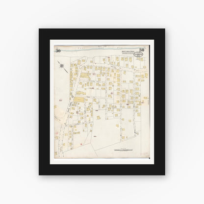 Old map wall art mockup — black gallery frame with white mat — Sanborn Fire Insurance Map from Plymouth, Plymouth County, Massachusetts (1948), Sheet #0030