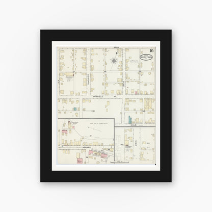 Old map wall art mockup — black gallery frame with white mat — Sanborn Fire Insurance Map from Johnstown, Cambria County, Pennsylvania (1891), Sheet #0016