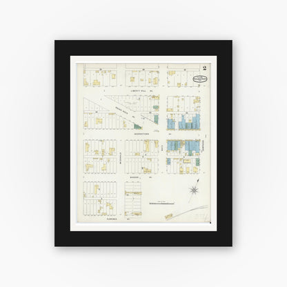 Old map wall art mockup — black gallery frame with white mat — Sanborn Fire Insurance Map from Round Rock, Williamson County, Texas (1896), Sheet #0002