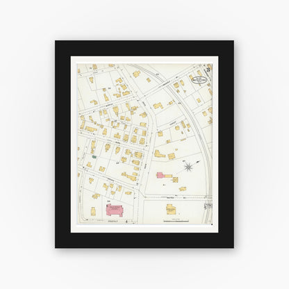 Old map wall art mockup — black gallery frame with white mat — Sanborn Fire Insurance Map from Watertown, Middlesex County, Massachusetts (1904), Sheet #0003