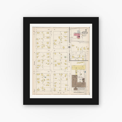 Old map wall art mockup — black gallery frame with white mat — Sanborn Fire Insurance Map from Rochelle, Ogle County, Illinois (1922), Sheet #0005
