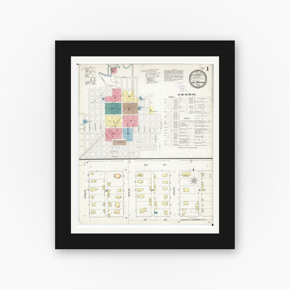 Old map wall art mockup — black gallery frame with white mat — Sanborn Fire Insurance Map from Le Mars, Plymouth County, Iowa (1893) â€” Complete Set