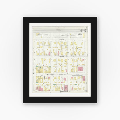 Old map wall art mockup — black gallery frame with white mat — Sanborn Fire Insurance Map from Marion, Grant County, Indiana (1896), Sheet #0009