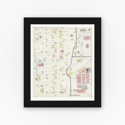 Old map wall art mockup — black gallery frame with white mat — Sanborn Fire Insurance Map from Edwardsville, Madison County, Illinois (1897), Sheet #0002