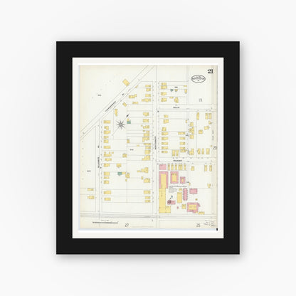 Old map wall art mockup — black gallery frame with white mat — Sanborn Fire Insurance Map from Pittston, Luzerne County, Pennsylvania (1903), Sheet #0021