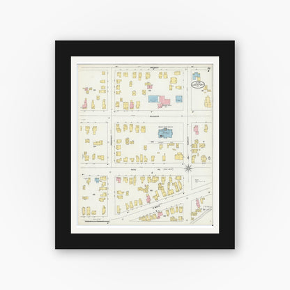 Old map wall art mockup — black gallery frame with white mat — Sanborn Fire Insurance Map from Lockport, Niagara County, New York (1898), Sheet #0007