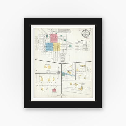 Old map wall art mockup — black gallery frame with white mat — Sanborn Fire Insurance Map from West Plains, Howell County, Missouri (1906) - Complete Map Set