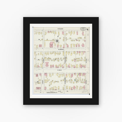 Old map wall art mockup — black gallery frame with white mat — Sanborn Fire Insurance Map from Xenia, Greene County, Ohio (1890), Sheet #0004