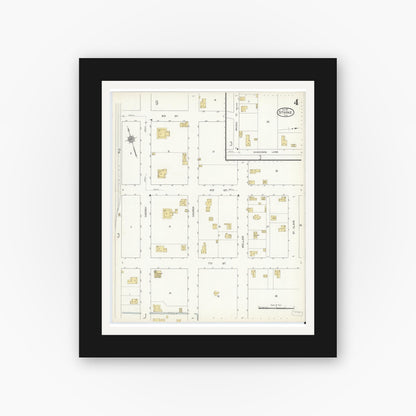Old map wall art mockup — black gallery frame with white mat — Sanborn Fire Insurance Map from Starke, Bradford County, Florida (1912), Sheet #0004
