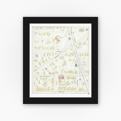 Old map wall art mockup — black gallery frame with white mat — Sanborn Fire Insurance Map from Fostoria, Seneca, Hancock, And Wood Counties, Ohio (1901), Sheet #0006