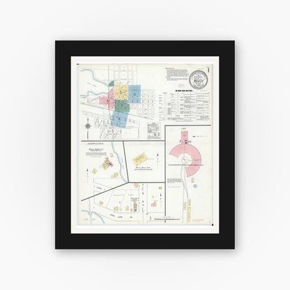 Old map wall art mockup — black gallery frame with white mat — Sanborn Fire Insurance Map from Waseca, Waseca County, Minnesota (1910) - Complete Map Set