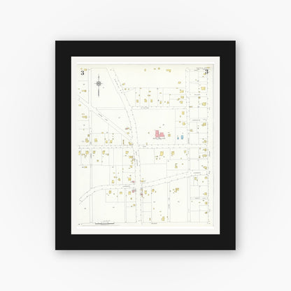 Old map wall art mockup — black gallery frame with white mat — Sanborn Fire Insurance Map from Fairfield, Freestone County, Texas (1934), Sheet #0003