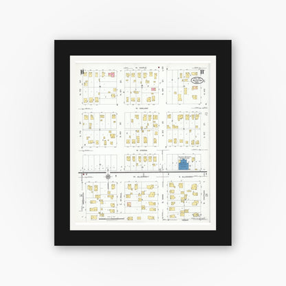 Old map wall art mockup — black gallery frame with white mat — Sanborn Fire Insurance Map from Austin, Mower County, Minnesota (1926), Sheet #0011