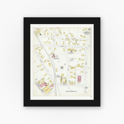 Old map wall art mockup — black gallery frame with white mat — Sanborn Fire Insurance Map from Stoughton, Norfolk County, Massachusetts (1901), Sheet #0003