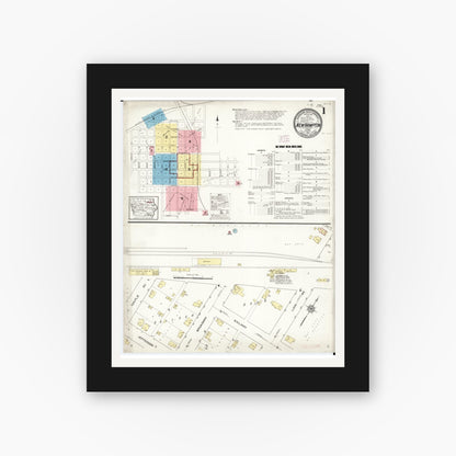 Old map wall art mockup — black gallery frame with white mat — Sanborn Fire Insurance Map from New Hampton, Chickasaw County, Iowa (1913) â€” Complete Set